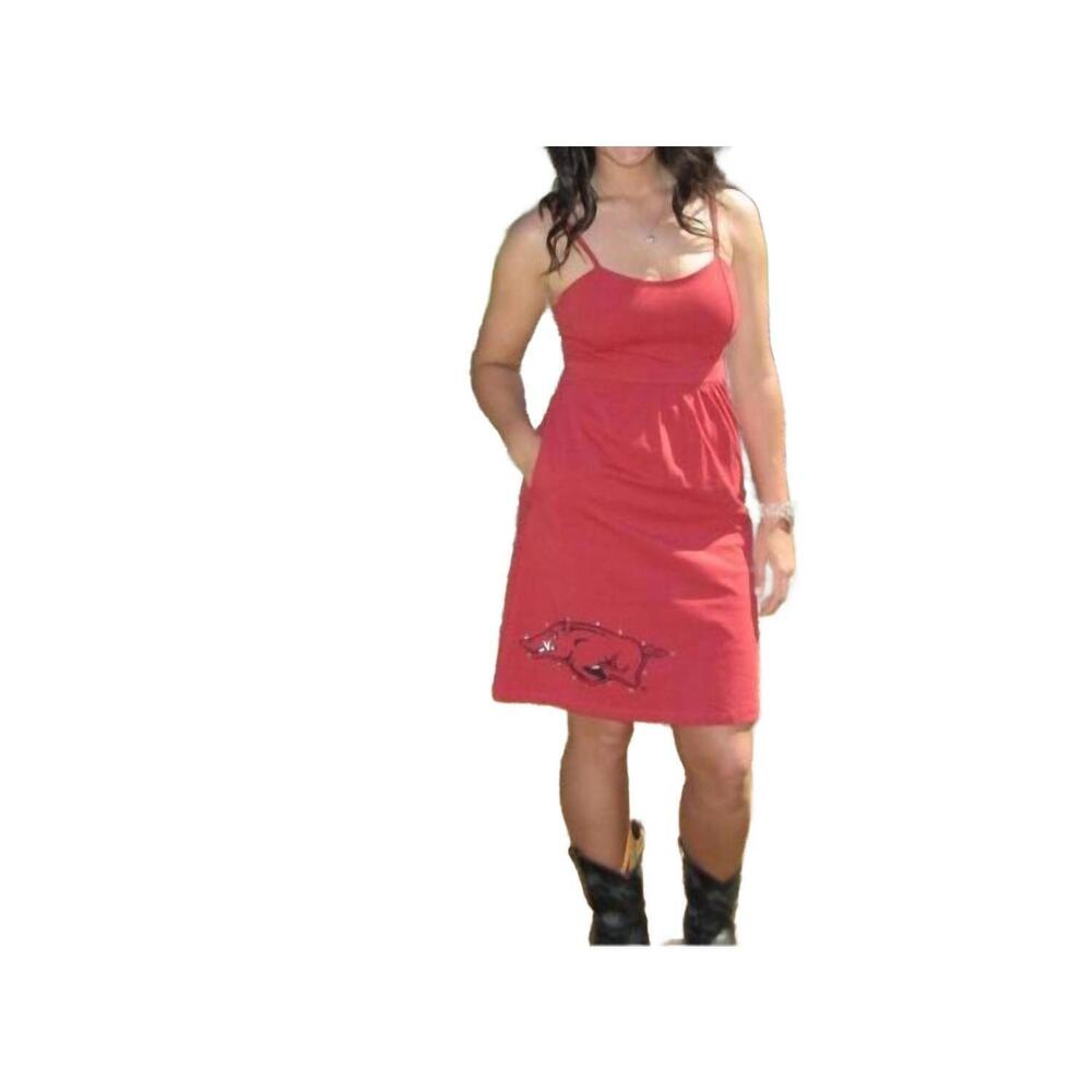 NEW GLITTER GEAR university of arkansas logo swarovski crystal dress in red